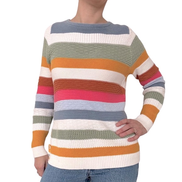 MULTICOLOR STRIPE  RAINBOW BOAT NECK COTTON JUMPER SWEATER WOMEN SIZE SMALL - Picture 12 of 12